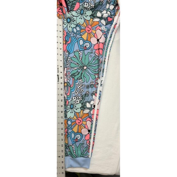 Adidas Pants Girls L 14 Blue Sun Floral Track Joggers 3 Stripes Allover Print - Picture 5 of 11